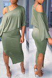 Fashion Casual Solid Slit O Neck Half Sleeve Two Pieces