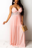 Sexy Fashion Lace Stitching Pink Sling Dress