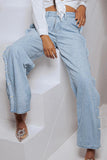 Fashion Casual Solid Buttons Slit High Waist Regular Denim Jeans