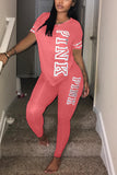 Casual Sports Printing Pink Two-piece Set