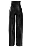 Fashion Casual Adult Faux Leather Solid Pants With Belt Straight Bottoms