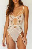 Sexy Solid Embroidered Hollowed Out Split Joint See-through Valentines Day Lingerie