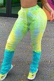 Fashion Casual Printed Fluorescent Yellow Slim Trousers