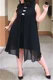 Fashion Casual Plus Size Solid Split Joint Half A Turtleneck Sleeveless Dress