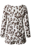 Fashion Leopard Print Long Sleeve Top Shorts Brown Set