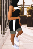 Casual Color Block Split Joint Turtleneck Sleeveless Two Pieces