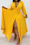 Casual Daily Elegant Simplicity Slit Solid Color V Neck Maxi Dresses