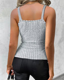 Chain Decor Buttoned Ribbed Tank Top