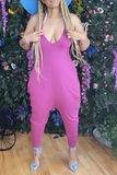 Sexy Solid Split Joint Halter Harlan Jumpsuits