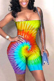 Sexy Fashion Tie-dyed Coloured drawing bandage Polyester Sleeveless Wrapped  Rompers