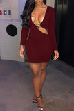 Trendy Hollowed-out Wine Red Blending Mini  Dress
