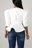 Fashion Sexy Ruffled White Short Sleeve Top
