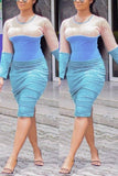 Fashion Casual Patchwork Light Blue Long Sleeve Dress