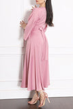 Casual Elegant Solid Split Joint Hot Drill O Neck A Line Dresses