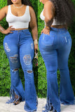 Fashion Casual Mid Waist Broken Hole Denim Trousers (Without Waist Chain)