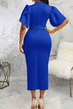 Casual Work Solid Bandage Patchwork O Neck One Step Skirt Dresses