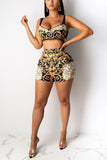Milk Silk Sexy Patchwork asymmetrical Print Two Piece Suits Straight Sleeveless Two-Piece Short Set