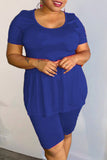 Casual Solid Split Joint High Opening O Neck Plus Size Two Pieces