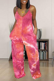Sexy Patchwork Tie-dye Spaghetti Strap Straight Jumpsuits