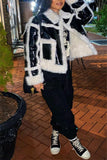 Casual Patchwork Cardigan Contrast Turndown Collar Outerwear
