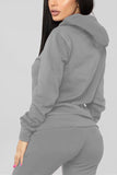 Fashion Embroidered Hoodie Gray Print Two Piece Suit