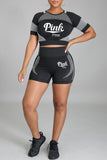 Casual Sportswear Letter Print Basic O Neck Short Sleeve Two Pieces