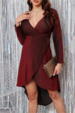 Fashion Sexy Solid Split Joint Bright Silk V Neck Long Sleeve Dresses