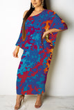 Fashion Regular Sleeve Half Sleeve Oblique Collar Printed Dress Floor Length Print Dresses