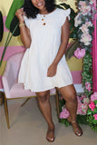 Sweet Ruffled Sleeve Sleeveless O-neck Cake Dress Knee-Length Solid Dresses