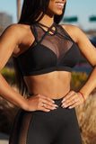 Casual Sportswear Solid Split Joint See-through O Neck Sleeveless Two Pieces
