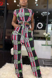 Casual Fashion crop top Bandage Plaid Two Piece Suits asymmetrical Slim fit Geometric Stra