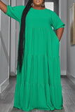 Casual Solid Patchwork O Neck Plus Size  Long Dress