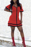 Fashion Off Shoulder Zipper Red Short Sleeve Dress