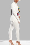 Fashion Long Sleeve Split White Print Two Piece Suit