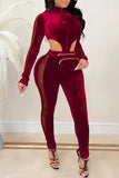 Fashion Sexy Patchwork Solid Hollowed Out Turtleneck Skinny Jumpsuits