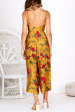 Sexy Slip Floral Printed Yellow One-piece Jumpsuit