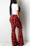 Fashion Sexy Leopard Print Lip Red Two-Piece Suit