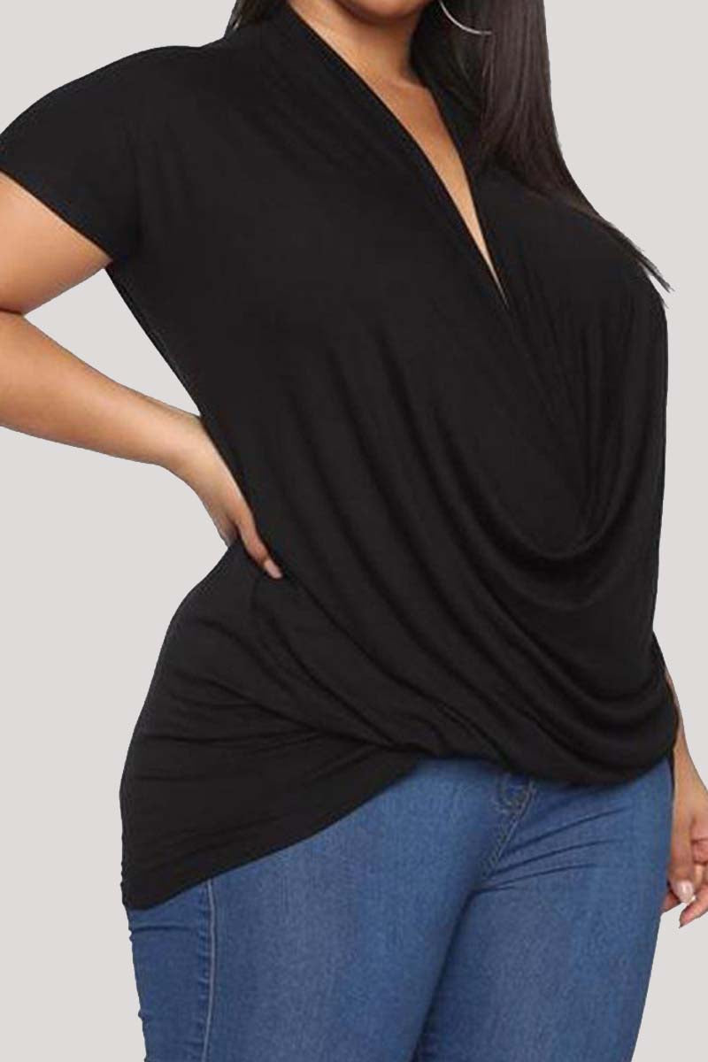 Fashion Casual Solid Basic V Neck Plus Size Tops