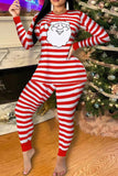 Casual Living Striped Print Santa Claus Basic O Neck Long Sleeve Two Pieces