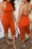 Sexy Casual Solid Ripped Hollowed Out Backless O Neck Skinny Jumpsuits