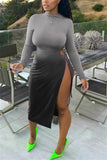 Sexy Sleeve O neck Step Skirt Knee-Length Ombre Dresses