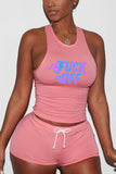 Fashion Casual Printed Sleeveless Vest Pink Shorts Set