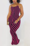 Casual Striped Polyester Long Sleeve Slip  Jumpsuits