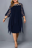 Casual Solid Patchwork O Neck One Step Skirt Plus Size Dresses