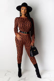 adult Casual Fashion Print Patchwork Striped pencil Long Sleeve Two-piece Pants Set