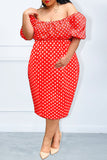 Fashion Casual Plus Size Dot Print Backless Off the Shoulder Short Sleeve Dress