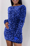 Sexy Solid Sequins O Neck Pencil Skirt Dresses