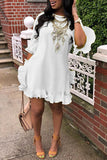 Sweet Ruffle Design White Blending Mini Dress