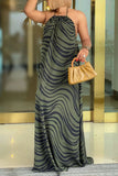 Casual Striped Printing Halter Sleeveless Dress Dresses
