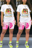 Fashion Casual Printed T-shirt Shorts Pink Set